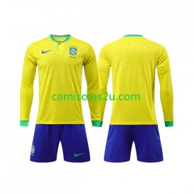 Camisolas de futebol Brasil Criança Equipamento Principal World Cup 2022 Manga Comprida